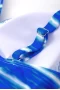 Blue Stripe Print Lattice Plunge Mesh inset detail One Piece Swimsuit