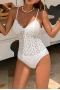 Sexy Crochet Spaghetti Straps Push Up One-piece Swimsuit White