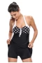 Black White Polka Dot Halter One-piece Swim Dress