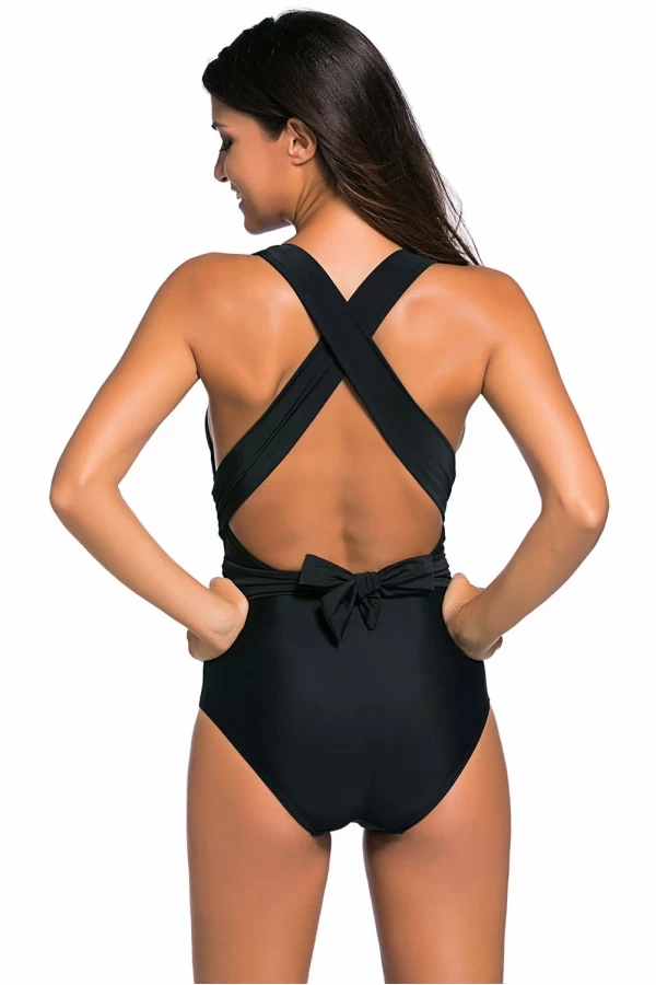 Black Self Tie Cut Out One Piece Swimsuit