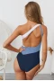 Blue Color Block One Shoulder Backless Medium Coverage One-piece Swimwear