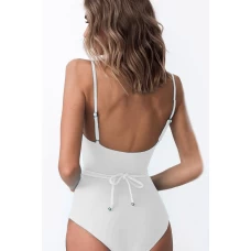 Women's White Classic One-piece Swimsuit With Belt