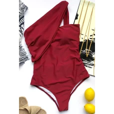 Women's Red One-shoulder Medium Coverage One-piece Swimwear