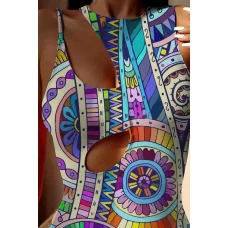 Women's Boho Tribal Print Cut-out Asymmetrical Shoulder One-piece Swimsuit
