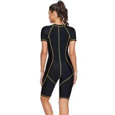 Women's Short Sleeve One Piece Zip Front Wetsuit - Yellow Seam Contoured