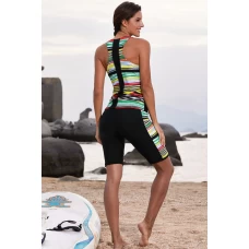 Women's Multicolor Striped Two-piece Rashguard Swimsuit - Sleeveless Top and Boardshort SwIm Bottom