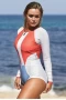 Women's Crew Neck Long Sleeve One Piece Sporty Rashguard - Colorblock Patchwork