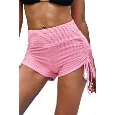 Women's Pink Butt Lifting High Waist Side Tie Swim Shorts/Bikini Bottoms