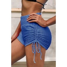 Women's Blue Butt Lifting High Waist Side Tie Swim Shorts/Bikini Bottoms