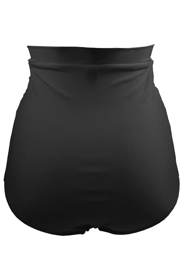 Women's Black Throwback Ruched High Waist Swimsuit Shorts
