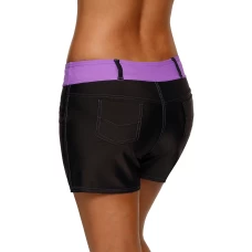 Women's Purple Trim Wide Waistband Skintight Sports Shorts