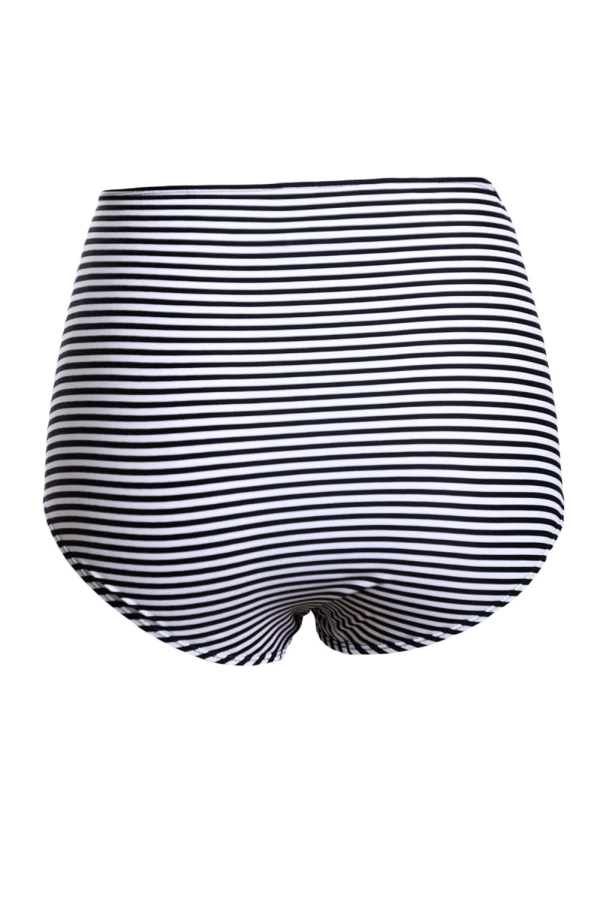 Women's Black and White Striped Ruched High Waist Swimsuit Shorts