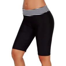 Women's Black and White Striped Wide Waistband Boardshorts/Bike Shorts