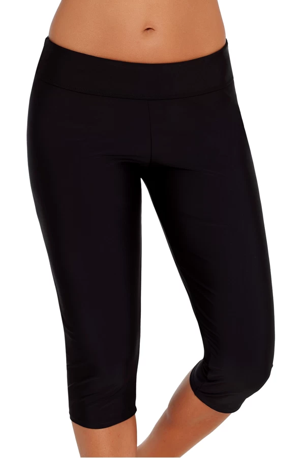 Women's Black Wide Waistband Skintight Boardshorts/Bike Shorts