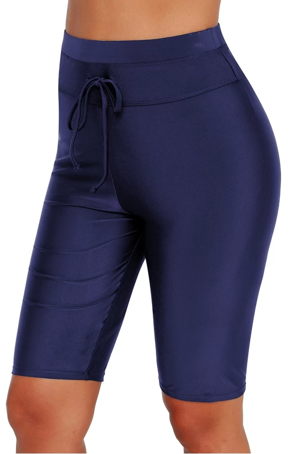 Women's Blue High Waisted Drawstring Boardshorts/Bike Shorts