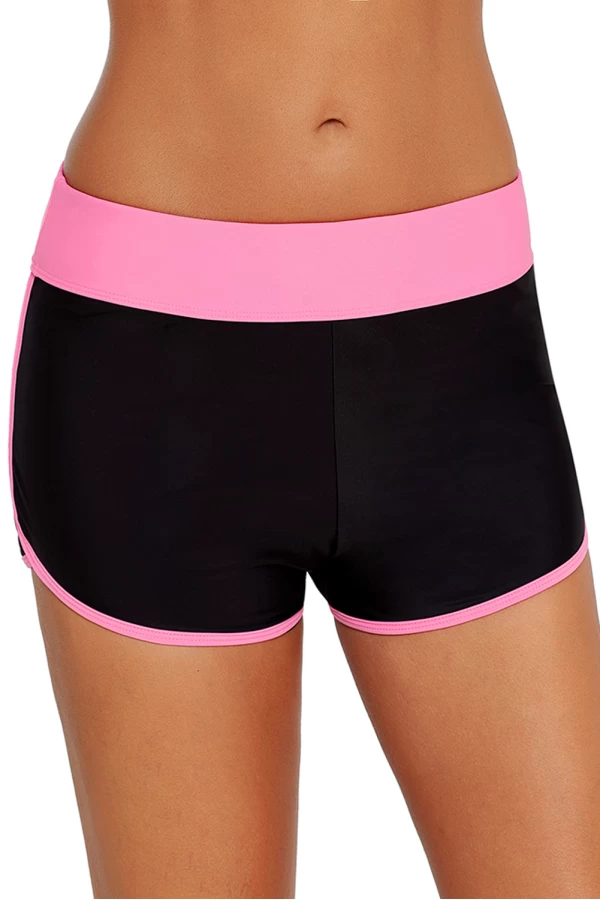 Women's Pink Waistband and Trim Swimsuit Shorts