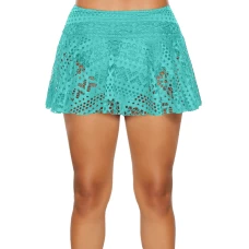 Women's Light Blue Crochet Lace Skirted Swimsuit Bottom/Skirtini