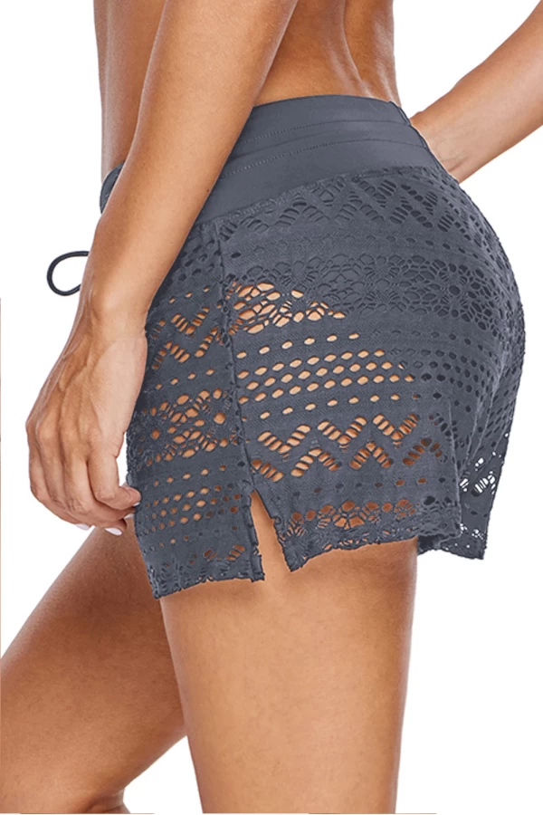 Women's Gray Crochet Lace Attached Swimsuit Bottom