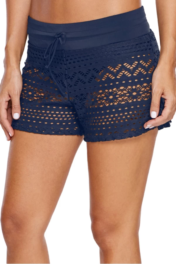 Women's Blue Crochet Lace Attached Swimsuit Bottom