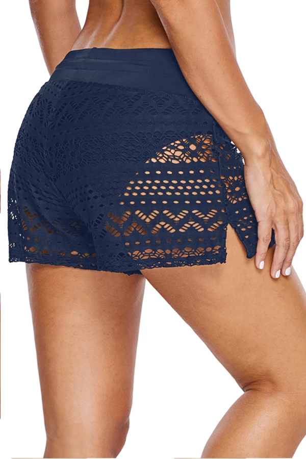 Women's Blue Crochet Lace Attached Swimsuit Bottom
