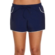 Cute Scalloped Trim Navy Blue Swim Shorts