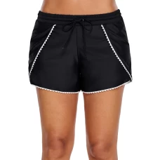 Cute Scalloped Trim Black Swim Shorts