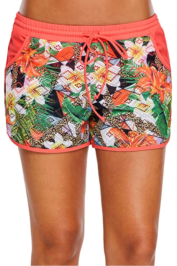 Women's Floral Print Lacy Shorts Attached Swim Bottom