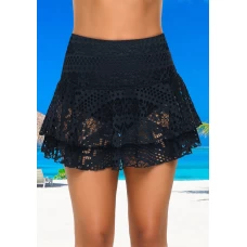 Women's Blue Layered Hollow-Out Lace Swim Skirt