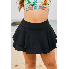 Women's Black Double-layered Ruffles Beach Skirt