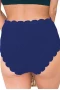 Women's Blue Scalloped Edge High Waist Swim Bottom