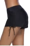 Women's Black Wide Waistband Side Tie Drawstring Swimsuit Bottom Shorts