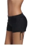 Women's Black Wide Waistband Side Tie Drawstring Swimsuit Bottom Shorts