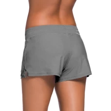 Women's Gray Drawstring Side Vent Loose Fitting Swimsuit Shorts