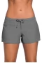 Women's Gray Drawstring Side Vent Loose Fitting Swimsuit Shorts