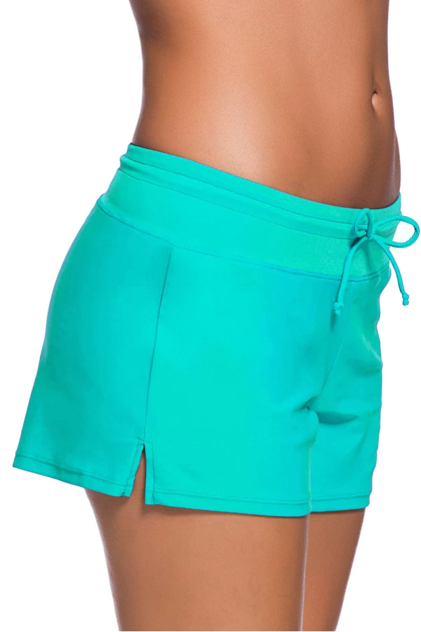 Women's LIght Blue Drawstring Side Vent Loose Fitting Swimsuit Shorts