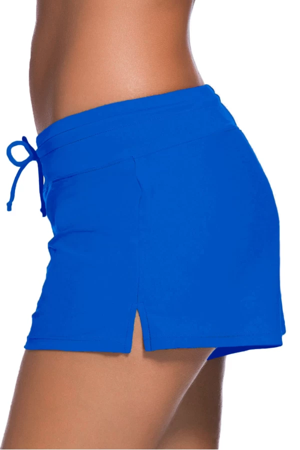 Women's Dark Blue Drawstring Side Vent Loose Fitting Swimsuit Shorts