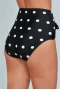 Women's Black Polka Dot Print Front Tie High Waist Bikini Bottoms