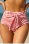 Women's Red Plaid Print Front Tie High Waist Bikini Bottoms