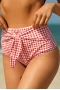 Women's Red Plaid Print Front Tie High Waist Bikini Bottoms
