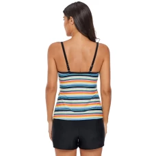 Women's Rainbow Striped Split Overlay Beach Holiday Tankini Swim Top
