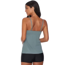 Women's Gray Netted Hollow-out Tankini Swim Top