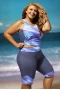 Women's Sleeveless Top and Cropped Pants Two Piece High Coverage Unitard Swimsuit