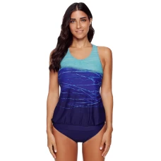 Womens Blue Gradient Beach Racerback 2Pc Tankini Swimsuit