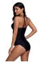 Womens Black Lace Adorned V Neck Halter 2Pc Tankini Swimsuit Set