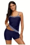 Womens Striped Trim Spaghetti Straps Navy 2pcs 2Pc Tankini Bathing Suit