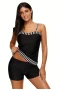 Womens Striped Trim Spaghetti Straps Black 2pcs 2Pc Tankini Bathing Suit