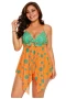 Womens Orange Blue Cute Polka Dot Print V Neck Handkerchief Hem 2Pc Tankini Swimsuit