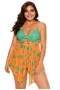 Womens Orange Blue Cute Polka Dot Print V Neck Handkerchief Hem 2Pc Tankini Swimsuit