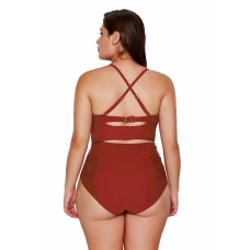 Womens Red Strappy Neck Detail Cropped Bikini Top High Waist Bottom Swimsuit Set
