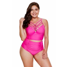Womens Rosy Strappy Neck Detail Cropped Bikini Top High Waist Bottom Swimsuit Set
